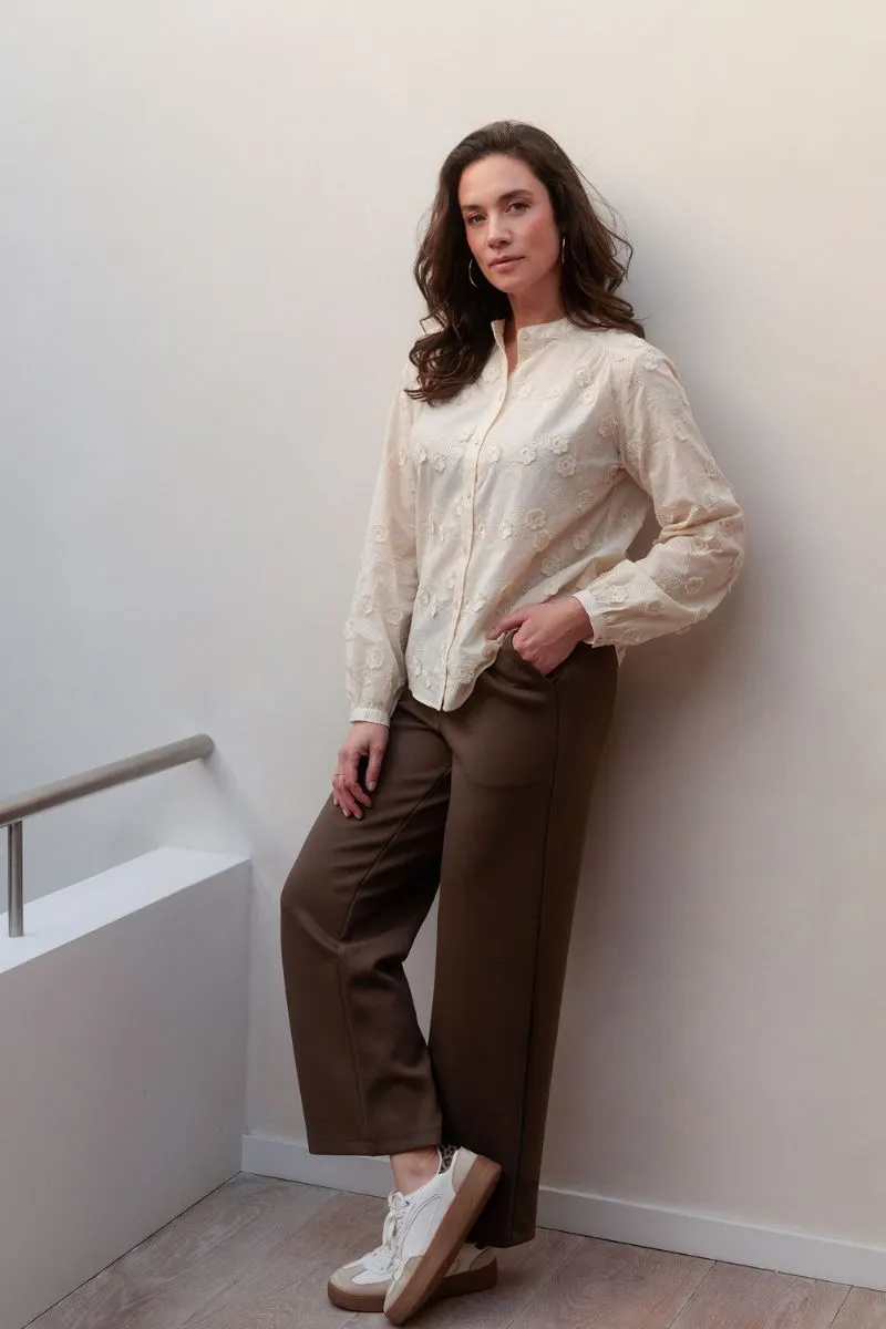Yest Silja broek Dark Brown, donkerbruine damesbroek